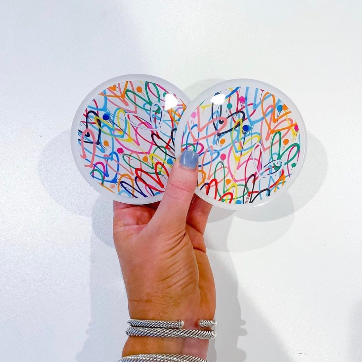 Graffiti hearts acrylic coasters set of 4